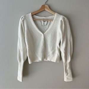 Abercrombie & Fitch white puff sleeve cardigan